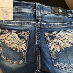 Miss Me Blue Skinny Jeans with Wing Embroidery